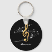 ブラック金ゴールドミュージックノートMonogram名 キーホルダー (正面)