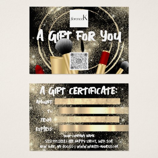 ブラック金ゴールドメイクアップアーティストロゴQR 100点 (正面&裏面)