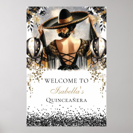 ブラック金ゴールドメキシカンセアニラカスタムウェルカム ポスター (正面)