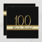 ブラック金ゴールドメタル印刷100番目の誕生日招待状 招待状 (正面/裏面)