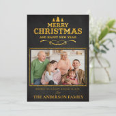 ブラック金ゴールドメリークリスマスハッピーニューイヤー写真 シーズンカード (スタンド正面)