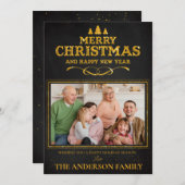 ブラック金ゴールドメリークリスマスハッピーニューイヤー写真 シーズンカード (正面/裏面)