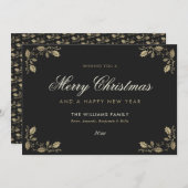 ブラック金ゴールドメリークリスマスハッピーニューイヤー シーズンカード (正面/裏面)