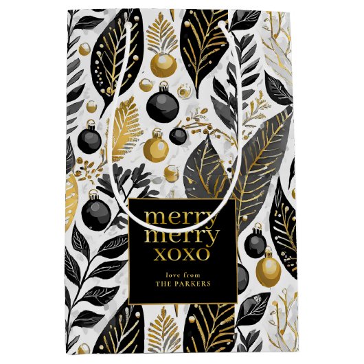 ブラック金ゴールドメリークリスマスパターン#21 ID1009 ミディアムペーパーバッグ (正面)