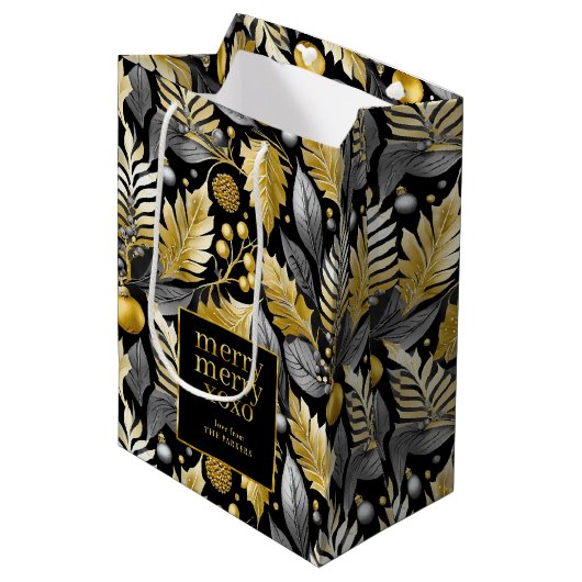 ブラック金ゴールドメリークリスマスパターン#22 ID1009 ミディアムペーパーバッグ (正面アングル)