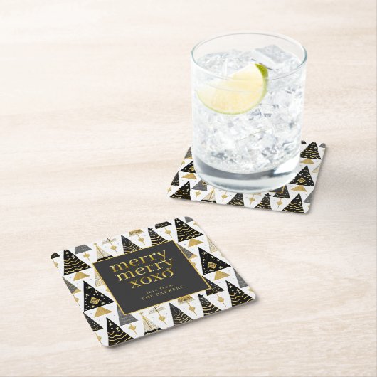 ブラック金ゴールドメリークリスマスパターン#25 ID1009 スクエアペーパーコースター (インサイチュ)