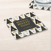 ブラック金ゴールドメリークリスマスパターン#25 ID1009 スクエアペーパーコースター (アングル)