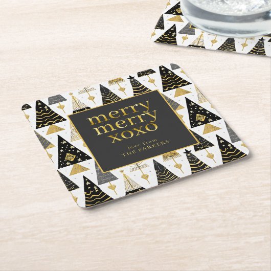 ブラック金ゴールドメリークリスマスパターン#25 ID1009 スクエアペーパーコースター (アングル)