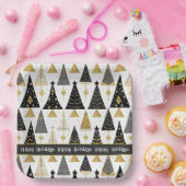 ブラック金ゴールドメリークリスマスパターン#25 ID1009 ペーパープレート (パーティー)