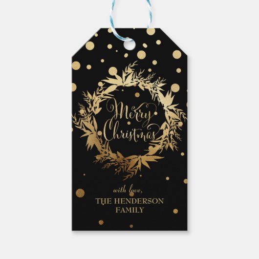 ブラック金ゴールドメリークリスマスユーカリリース ギフトタグ (正面)