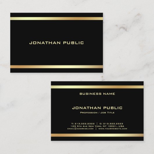 ブラック金ゴールドモダンのエレガントプロフェッショナルテンプレート 名刺 (正面/裏面)