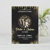 ブラック金ゴールドモダンウェディングパーティー 招待状 (スタンド正面)