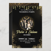 ブラック金ゴールドモダンウェディングパーティー 招待状 (正面/裏面)