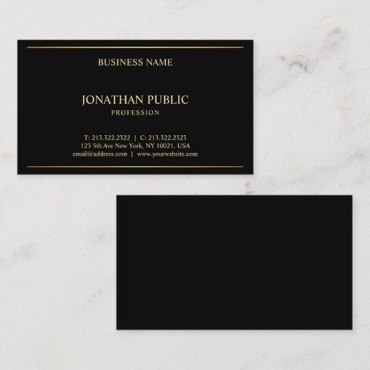 ブラック金ゴールドモダンエレガントテンプレートプロフェッショナル 名刺 (正面/裏面)