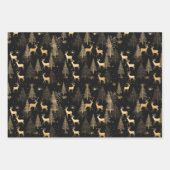 ブラック金ゴールドモダンクリスマスラッピング紙鹿 ラッピングペーパーシート (正面3)