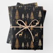 ブラック金ゴールドモダンクリスマスラッピング紙鹿 ラッピングペーパーシート (インサイチュ)