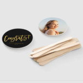 ブラック金ゴールドモダンシックおめでとう大学院写真 ハンドファン (組立なし)