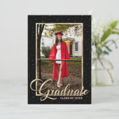 ブラック金ゴールドモダンスクリプト写真卒業パーティー 招待状 (スタンド正面)