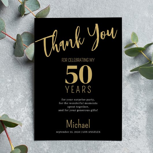 ブラック金ゴールドモダンタイポグラフィの誕生日 サンキューカード