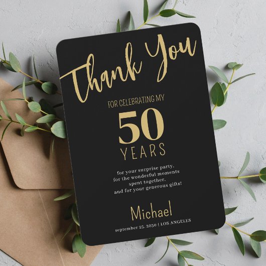 ブラック金ゴールドモダンタイポグラフィの誕生日 サンキューカード