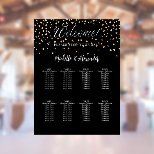 ブラック金ゴールドモダンハート結婚の9席表 ポスター