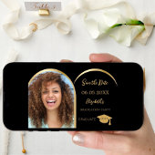 ブラック金ゴールドモダンフォトアーチ卒業パーティー セーブザデート