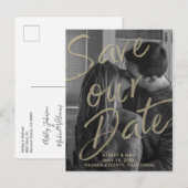 ブラック金ゴールドモダンフォトスク救リックの日付 案内ポストカード (正面/裏面)