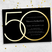 ブラック金ゴールドモダンミニマリスト50誕生日 箔招待状