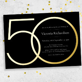 ブラック金ゴールドモダンミニマリスト50誕生日 箔招待状