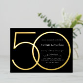 ブラック金ゴールドモダンミニマリスト50誕生日 箔招待状 (立ち正面)