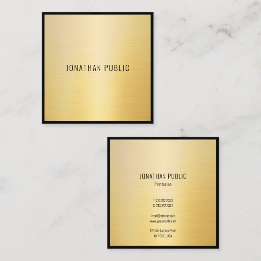 ブラック金ゴールドモダンミニマルエレガントプロフェッショナル スクエア名刺 (正面/裏面)