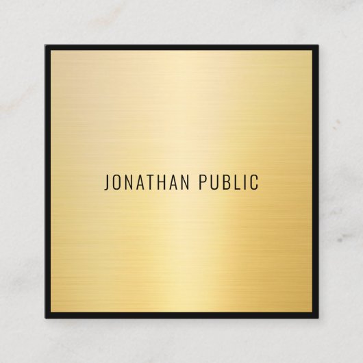 ブラック金ゴールドモダンミニマルエレガントプロフェッショナル スクエア名刺 (正面)
