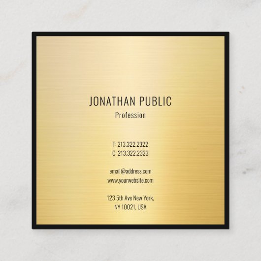ブラック金ゴールドモダンミニマルエレガントプロフェッショナル スクエア名刺 (裏面)
