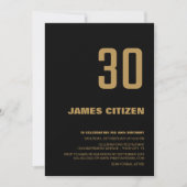 ブラック金ゴールドモダンミニマル30th誕生日パーティー 招待状 (正面)