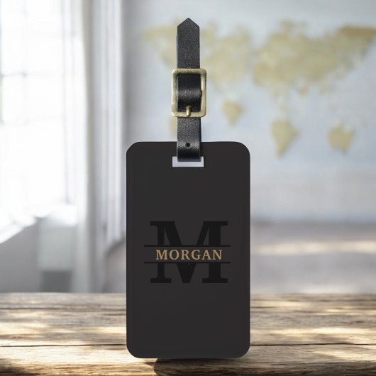 ブラック金ゴールドモダンモノグラムミニマル ラゲッジタグ