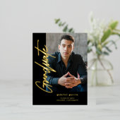 ブラック金ゴールドモダン卒業招待状はがき 箔シーズンポストカード (立ち正面)