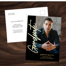 ブラック金ゴールドモダン卒業招待状はがき