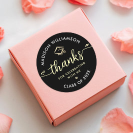 ブラック金ゴールドモダン卒業Thank Youスクリプトキャップ ラウンドシール