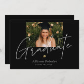 ブラック金ゴールドモダン大学高等学校卒業 案内状 (正面/裏面)