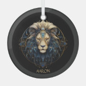 ブラック金ゴールドモダン脚獅子スターサインレオ ガラスオーナメント (正面)