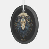 ブラック金ゴールドモダン脚獅子スターサインレオ ガラスオーナメント (正面左)