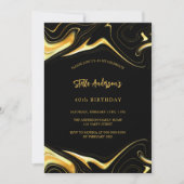 ブラック金ゴールドモダン贅沢な誕生日 招待状 (正面)