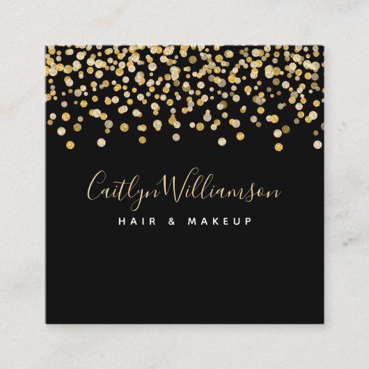 ブラック金ゴールドモダン高級ヘアサロンメイクアップアーティスト スクエア名刺 (正面)