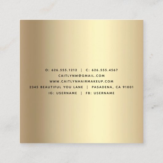 ブラック金ゴールドモダン高級ヘアサロンメイクアップアーティスト スクエア名刺 (裏面)