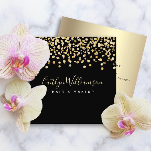 ブラック金ゴールドモダン高級ヘアサロンメイクアップアーティスト スクエア名刺