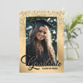 ブラック金ゴールドモダン2写真卒業パーティー 招待状 (スタンド正面)