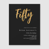 ブラック金ゴールドモダン50th birthday luxury マグネット招待状 (正面)