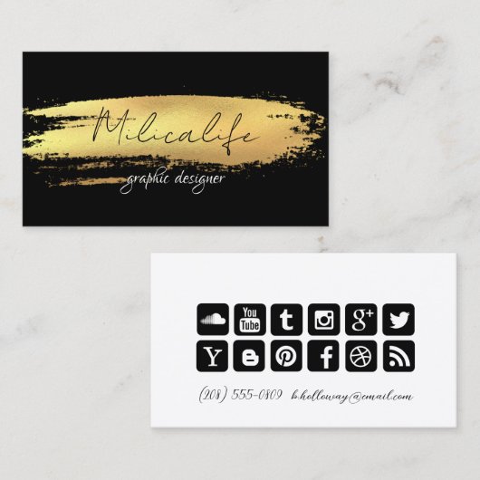 ブラック金ゴールドモダン、ソーシャルメディア名刺 名刺 (正面/裏面)