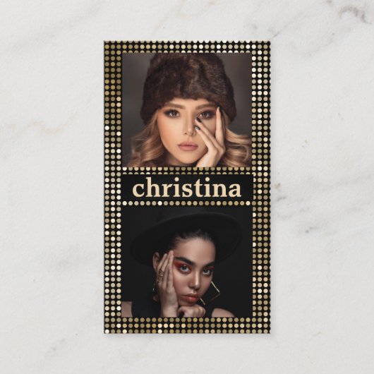 ブラック金ゴールドモデル女優QRコード2フォトコラージュ 名刺 (正面)