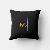 ブラック金ゴールドモノグラムのイニシャルスクリプトタイポグラフィ クッション (裏面)